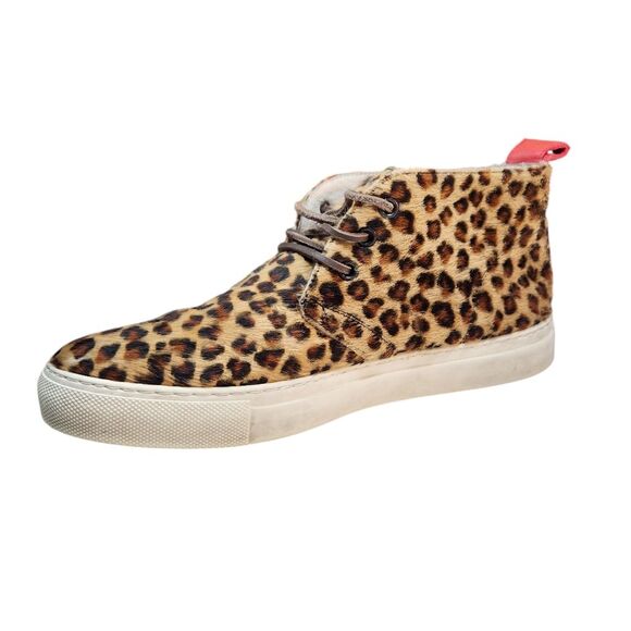 Del Toro Sneakers Womens Pony Hair Fur Leopard Chukka Shoes Platform Tan Black 7 - Picture 9 of 16